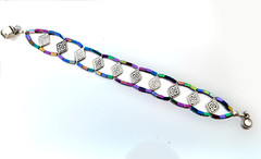 Handmade rainbow hematite and metal beaded bracelet magnetic clasp