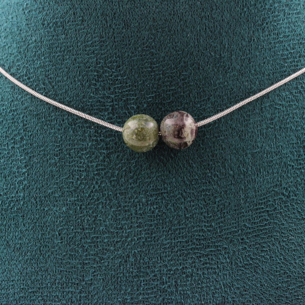 Dragon Blood Jasper 8 Mm Bead Necklace. Stainless Steel Chain Necklace