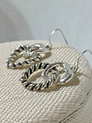 Lovely Artisan Silver Tone Double Heart Design Dangle Hook 1″ Earrings!