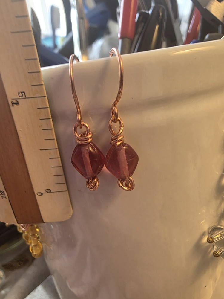 Healing USA Mined COPPER MINIMALIST 1/2 in. Antique Rich Pink Bead Earring