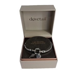 Dovetail Charm Bracelet Faith Love Wing Heart Cubic Zirconia Silver Plated *READ