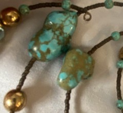 Vintage Hand Crafted Turquoise & Glass Wrist Wrap. Unsigned 6 Polished Turquois