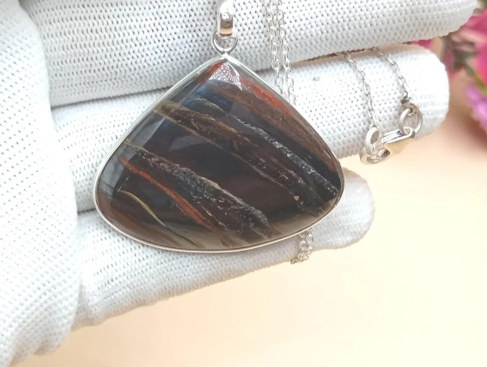 Handmade Iron Tiger Eye Pendant 925 Sterling Silver Jewelry for Men & Women