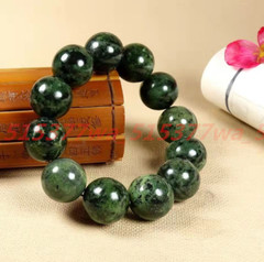 10-20Mm Natural Black Spots Dark Green Jade Magnetism Round Beads Bracelet 7.5In