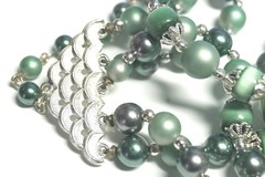 VTG 5 Strand Shades of Green Cats Eye- Faux Pearl Graduated Bead Necklace-Japan