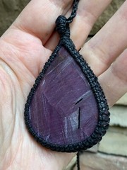 Huge Ruby Pendant Necklace Artisan Handcrafted Macrame
