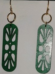 2 VIEWS Handcrafted Green Wood Rectangle Shape Dangle/Drop Hook Earrings