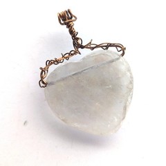 Artisan Hand Made Wire Wrapped White Crystal Quartz Heart Boho Pendant