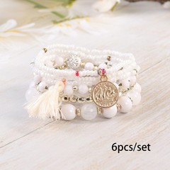 Boho Stackable Beaded Bracelets Set For Women Multilayer Tassel Coin Charm Boho
