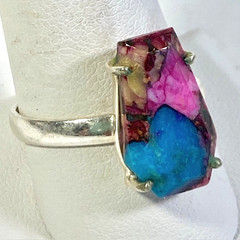 Spiny Oyster Copper Turquoise Trapezoid Handmade 925 Silver Ring Size 11
