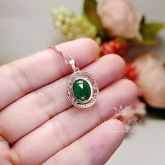 Rose Gold Coated Sterling Silver Oval Cut Green Emerald Pendant – 4.7 CT Large