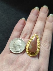 Gold Plated Red Brown Jasper Gemstone Teardrop Statement Ring – Size 9