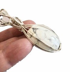 White Howlite Gemstone Pendant 18 In. With Silver Plated Wire Wrap, Gift.