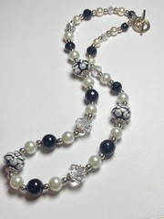 Artisan Ooak Art Deco Lampwork Glass Jewelry Black & White Necklace #8 Classic