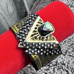 Artisan Cuff Bracelet Egyptian Style Jewelry Black And Gold Textile Handmade