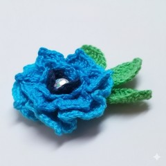 Brooch Blue Dahlia Corsage Magnetic Lapel Pin Crochet Floral Flower Handmade