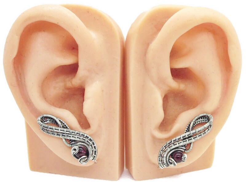 Pair of Garnet and Sterling Silver Ear Pins