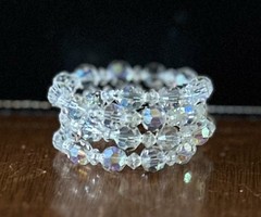 Vintage 1970s Aurora Borealis Beaded Strand Cuff Bracelet Torque Bangle Wrap