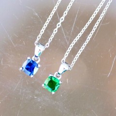 Handmade Lab Made Sapphire or Emerald Pendant Solid Sterling Silver 925