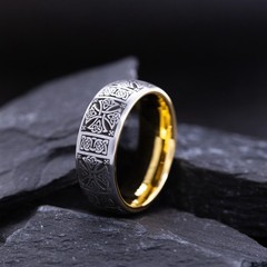 8mm Deep Engraved Tungsten Ring with Celtic Crosses and Knots