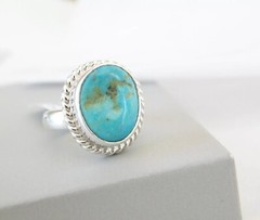 New Charles Albert 950 Fine Sterling Silver Kingman Turquoise Cable Ring