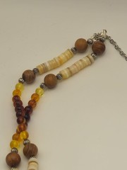 Handmade Amber Beaded Necklace with Shell, Sandalwood and Yellow Turquoise
