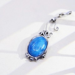925 Sterling Silver Pendant, Artisan Scroll Charm, Oval Blue Cabochon Jewelry