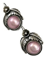MERAV INDONESIA Sterling Silver Floral PINK PEARL Locking French Wire Earrings