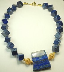Lapis Lazuli Cubes and Large Slab Necklace & Fancy Beads handcrafted Jewelry
