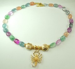 Multicolor Crackle Quartz Handmade Statement Necklace with Scorpion Pendant