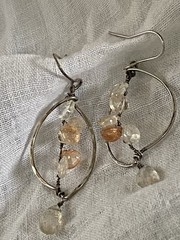 Artisan Pounded 925 Wirework W/ Briolette Faceted Crystal Dangle Drop Earrings