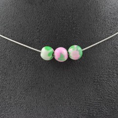 Stones And Minéraux. Necklace 3 Beads Jasper Pink Green 0 5/16in Steel Ino