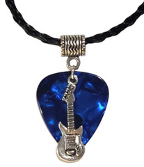Electric Guitar Charm on Guitar Pick Necklace Black Braided Cord – Choose Color