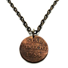 antique ! 1754 Netherlands City of Utrecht 1 Duit coin pendant Dutch Oost 003854