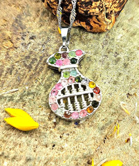 Rainbow Tourmaline Gemstone Abacus Coin Bag Pendant Necklace