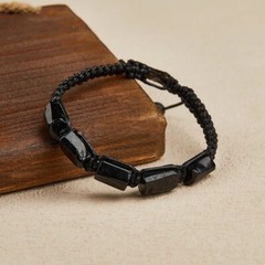 Natural Raw Five Black Tourmaline Beaded Crystal Protection Healing Bracelet