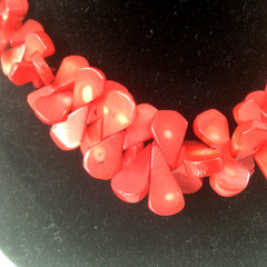 Handmade Necklace Color Treated Coral Tear Shape Beads 17″ L Magnetic Clasp READ