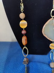 Artisan Bohemian Style Necklace Gray Agate Pendant Various Beads Adjustable