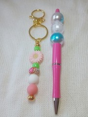 Handmade Beaded Pen, Beaded Keychain ,Bracelet, Earrings New Jewelry set