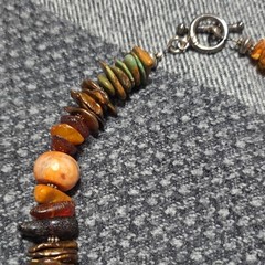 Handmade Beaded Stone Necklace Toggle Clasp Turquoise Amber