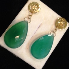 14k Gold Earrings Green Agate Pear Shaped Focal Briolette Gemstone Boho 1.5″ L