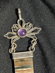 925 Sterling Silver Amethyst Crystal Point Pendant – Banded Agate Boho Artisan