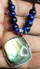 Labradorite with 8 mm Blue Tiger eye beads, adjustable, hand braided Necklace.
