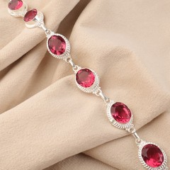 Rare Pink Tourmaline Gemstone 925 Sterling Silver Jewelry Partywear Bracelet 9″