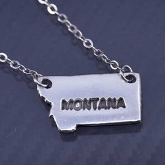 18”, Vintage sterling silver 925 flatten circle necklace Montana state charm
