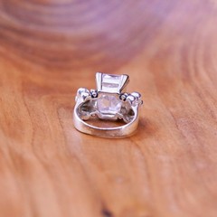 Size 7, Two Tone Sterling 925 silver shiny ring 14K gold beads rectangular cz