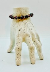 Bracelet Stretchy Brown-pink Lampwork Beads Silver Spacers 7.25”