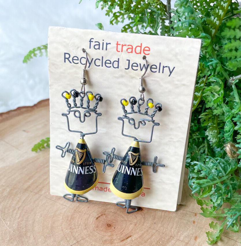 Fair Trade Guinness Beer Bottle Cap Recycled Jewelry Earrings Handmade Artisan