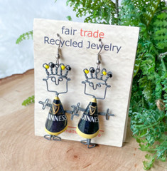 Fair Trade Guinness Beer Bottle Cap Recycled Jewelry Earrings Handmade Artisan