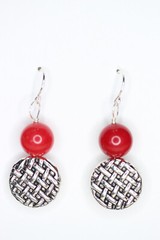 Jade Red 10mm Ball Dyed Gemstone .925 Sterling Silver Earrings 1 1/2″ Woven